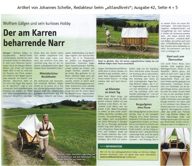 „Der am Karren beharrende Narr (Wolfram Gäfgen)“ aus dem „altlandkreis“, Redakteur: Johannes Schelle