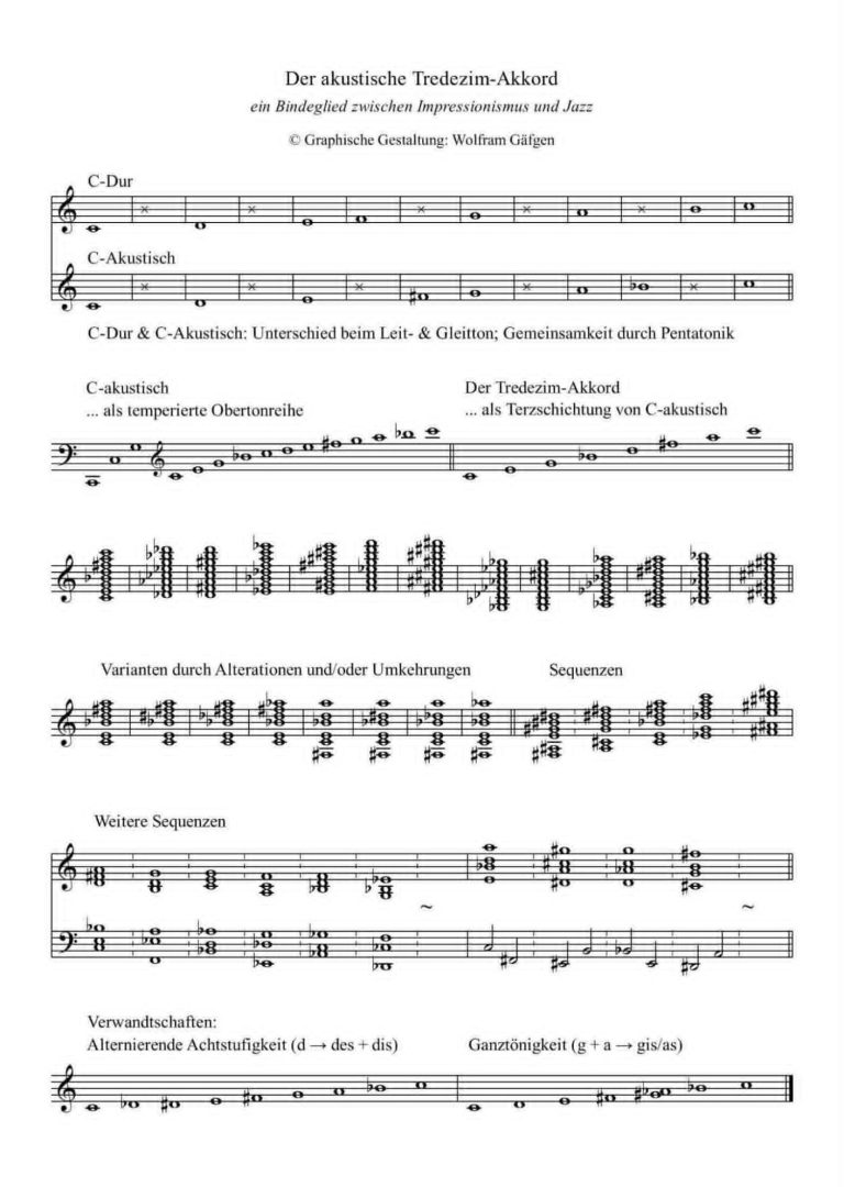 Der akustische Siebenklang oder Tredezimakkord, auch als Bindeglied zwischen Impressionismus und Jazz, dargestellt von Wolfram Gäfgen, Komponist und Liedermacher Der akustische Siebenklang oder Tredezimakkord, auch als Bindeglied zwischen Impressionismus und Jazz, dargestellt von Wolfram Gäfgen